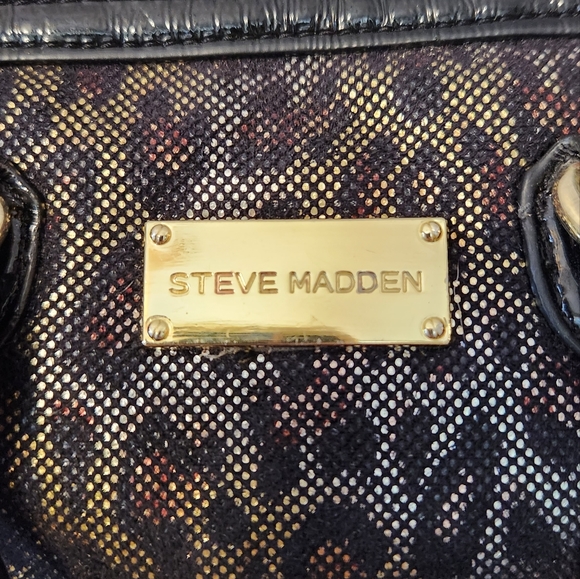 Steve Madden Mini Purse, Black Mesh over and Animal Print Fabric, Patent Leather - Picture 2 of 5